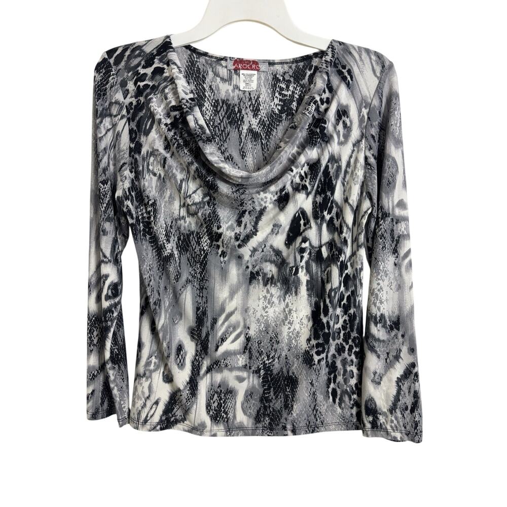 Y2K Snake Print Cowl Neck Long Sleeve Top Size Small Animal Print Stretch USA